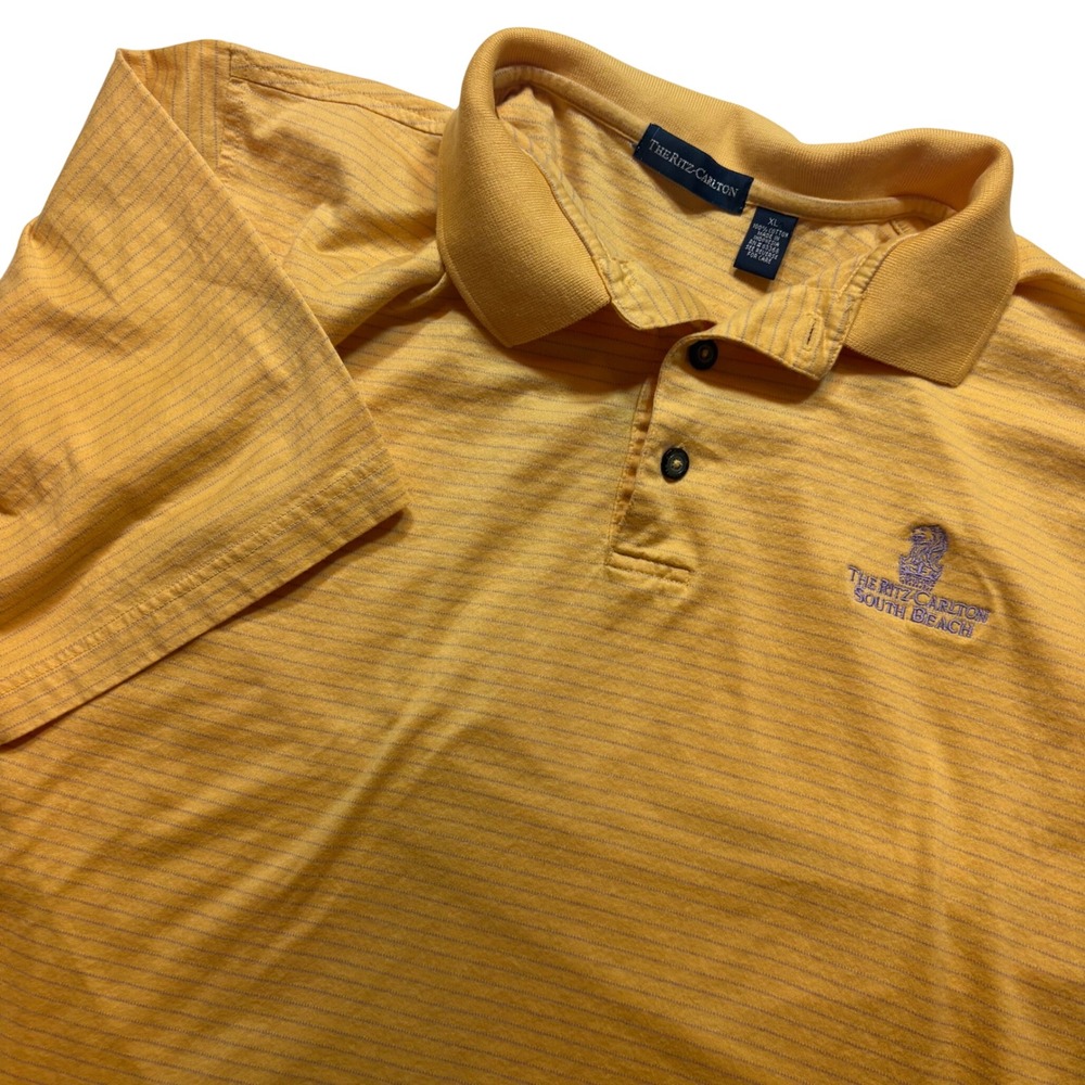 The Ritz-Carlton Polo Shirt Mens XL Yellow Striped South Beach Hotel Cotton